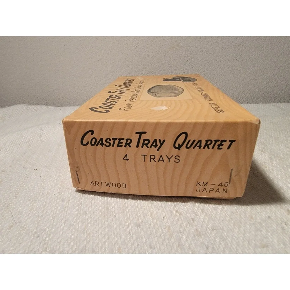 Coaster Tray Quartet 4 Trays Original Box Artwood‎ Snack Trays Walnut Finish